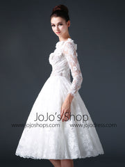 Modest Knee Length Lace Dress with Flowers