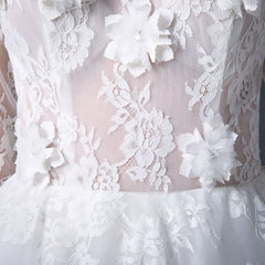 Modest Knee Length Lace Dress with Flowers