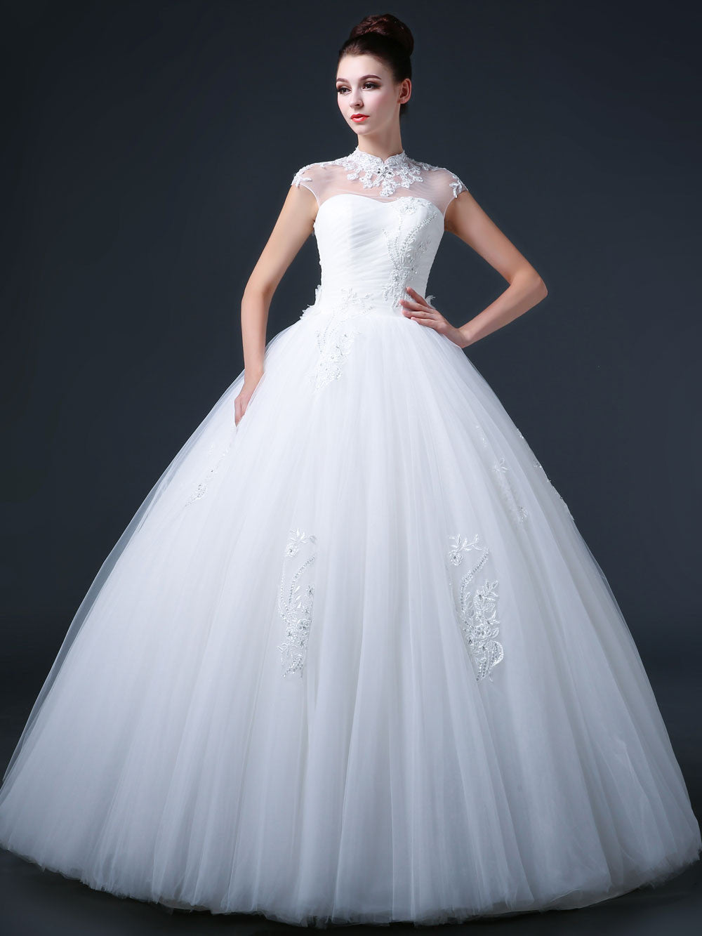 Princess Debutante Ball Gown Dress with Mandarin Collar and Keyhole C3008 Size 10 / White Princess Debutante Ball Gown Dress with Mandarin Collar and Keyhole C3008 Size 10 / White