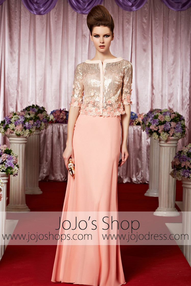 Peach Pink Modest Long Sleeves Shimmery Elegant Prom Formal Evening Dr Peach Pink Modest Long Sleeves Shimmery Elegant Prom Formal Evening Dr