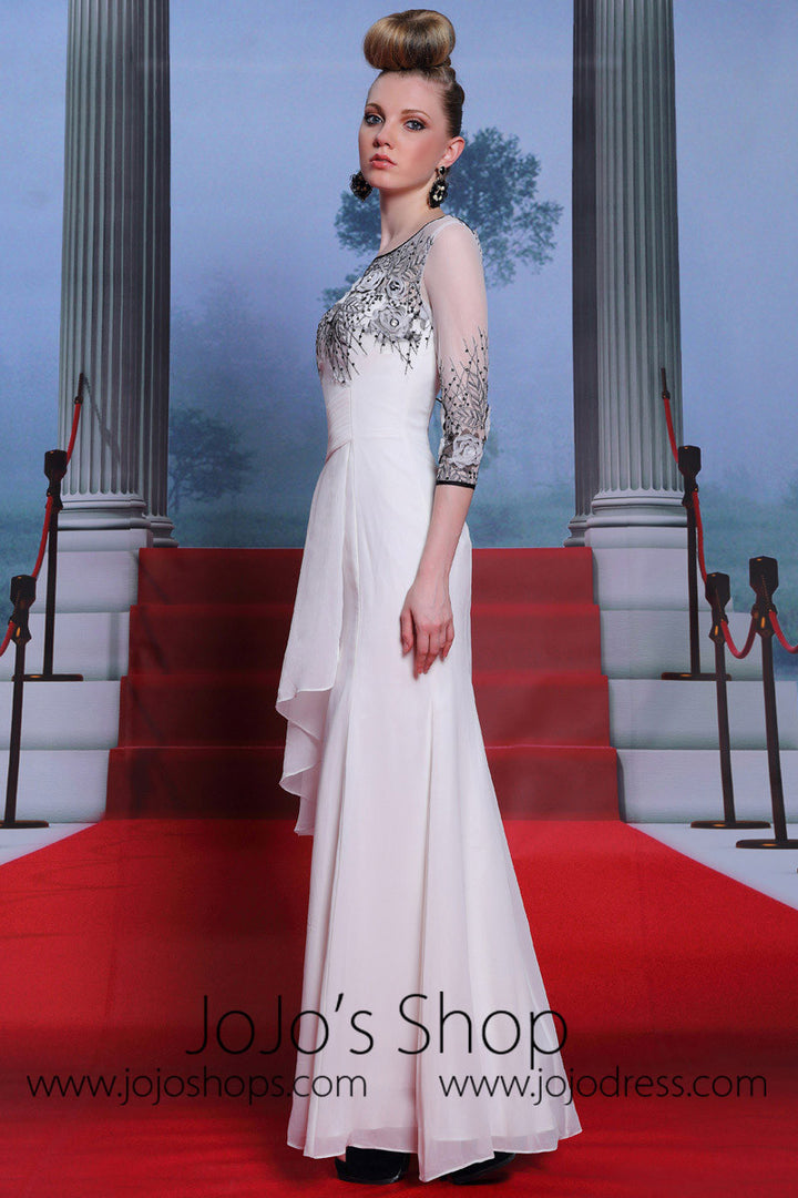 Elegant 3/4 Sleeve Ivory Chiffon Prom Dress DQ830883
