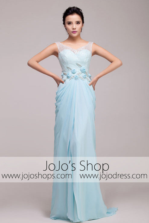 Grecian Sky Blue V Neck Formal Prom Dress