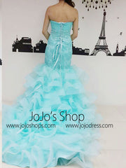 Turquoise Strapless Fit and Flare Evening Dress with Ruffles G2020