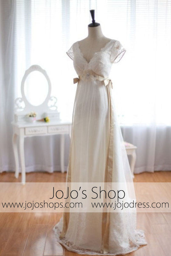 Low Back Vintage Wedding Dress Empire Waist Wedding Dress | G8002 Size 2 / White Low Back Vintage Wedding Dress Empire Waist Wedding Dress | G8002 Size 2 / White