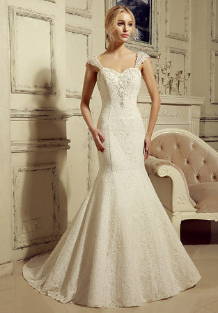 Vintage Inspired Lace Mermaid Dress with Cap Sleeves | HL1020 Size 8 / Ivory Vintage Inspired Lace Mermaid Dress with Cap Sleeves | HL1020 Size 8 / Ivory