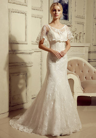 2 Piece Lace Mermaid Dress with Lace Cape HL1024 Size 14 / White 2 Piece Lace Mermaid Dress with Lace Cape HL1024 Size 14 / White