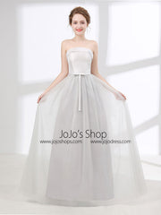 Strapless Dove Gray Tulle Floor Length Evening Dress