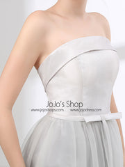 Strapless Dove Gray Tulle Floor Length Evening Dress