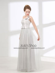 One Shoulder Soft Gray Floor Length Prom Evening Dress