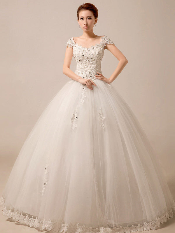 Cap Sleeves Princess Ball Gown Wedding Dress Debutante Dress