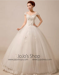 Cap Sleeves Princess Ball Gown Wedding Dress Debutante Dress