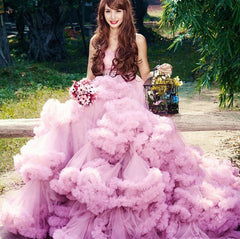 Strapless Tulle Ruffles Prom Ball Gown Formal Dress