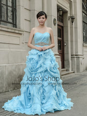 Yellow Strapless Formal Evening dress with Ruffle Skirt