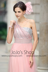 Pink Grecian Formal Prom Beauty Pageant Dress in Sparkly Tulle