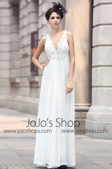 White Grecian V Neck Goddess Formal Evening Dress