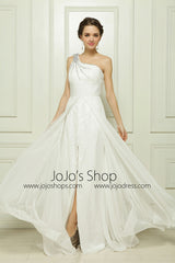 Ivory Grecian Goddess Formal Prom Beauty Pageant Dress with Side Slit