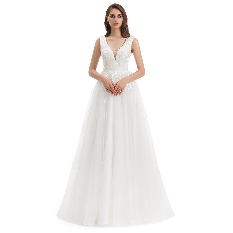 Plunging Neckline Lace A-line Wedding Dress EN4810 Plunging Neckline Lace A-line Wedding Dress EN4810