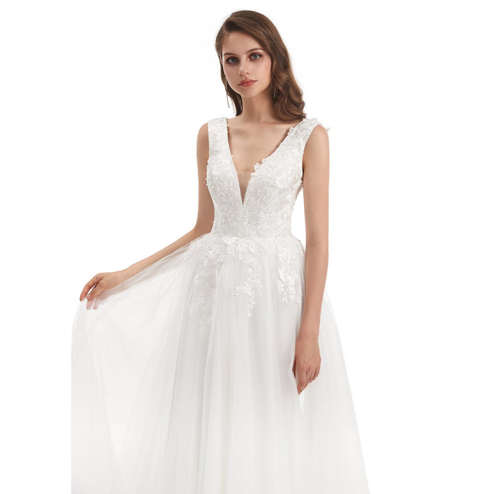 Plunging Neckline Lace A-line Wedding Dress EN4810