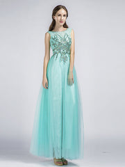 Aqua Long Beaded Prom Formal Evening Dress