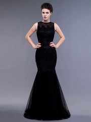 Black Lace Fit and Flare Graduation Evening Dress