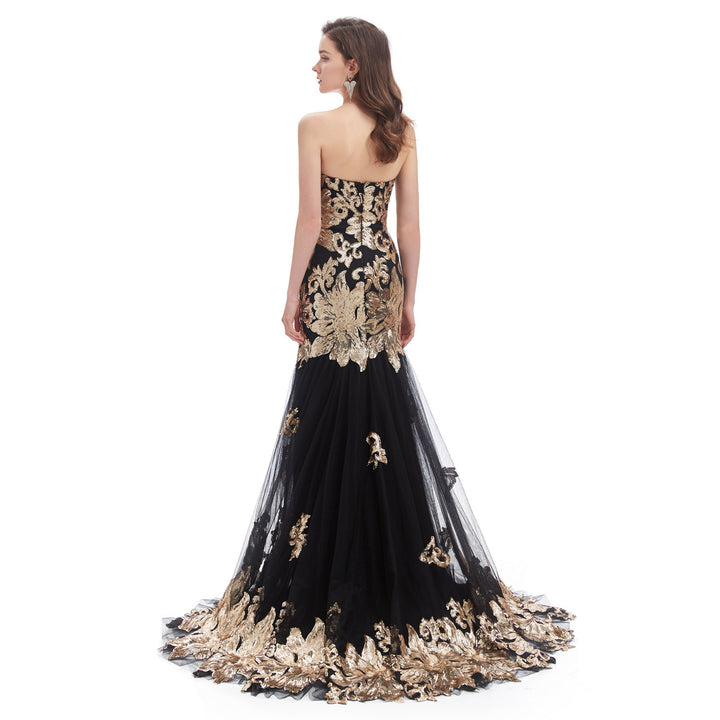 Black and gold Sequins Fitted Formal Evening Dress EN4604