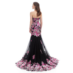 Black and Pink Sequins Fitted Formal Evening Dress EN4604