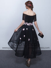 Black Cherry Blossom Off Shoulder Hi-Low Formal Evening Dress