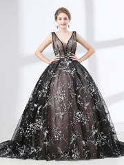 Black Lace Ball Gown Formal Evening Dress