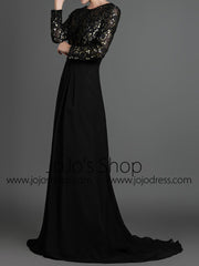 Black Modest Long Sleeves Formal Prom Evening Dress