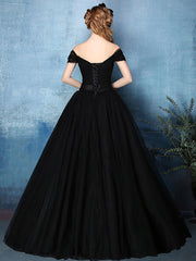 Black Off Shoulder Tulle Ball Gown Formal Dress | X1603