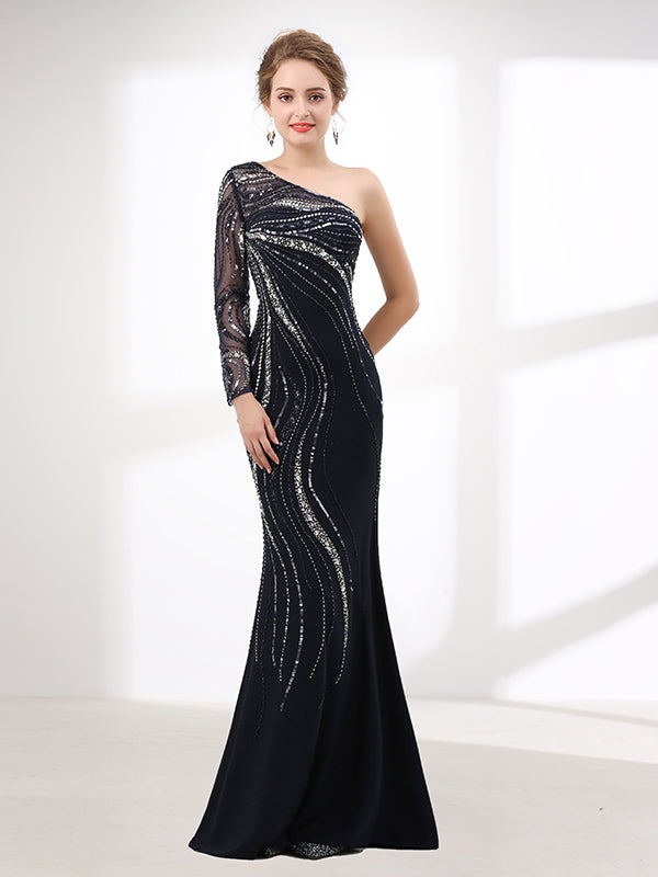 Sexy Navy Slim Long Evening Dress with One Shoulder Size 20W / Navy Sexy Navy Slim Long Evening Dress with One Shoulder Size 20W / Navy