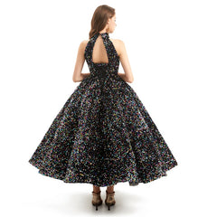 Retro Ankle Length Halter Dress with Full Skirt EN4811