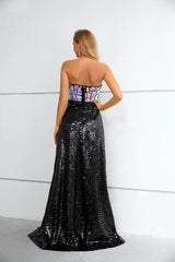 Strapless Sparkly Black Long Formal Prom Evening Dress EN5613