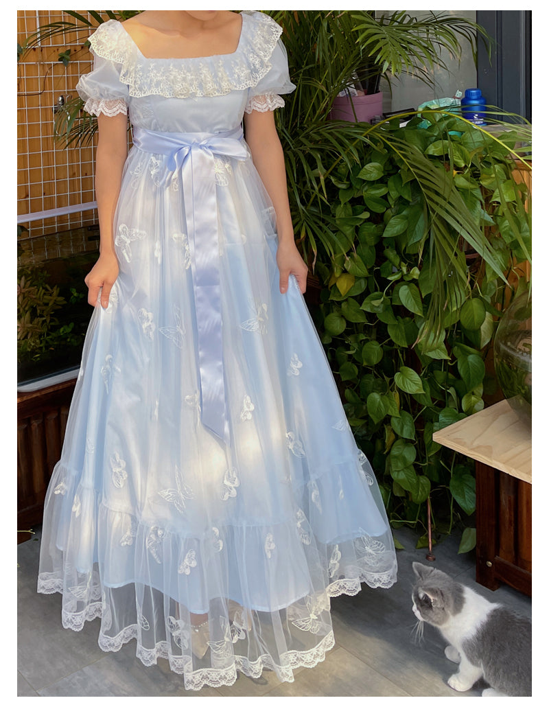 Sky Blue Regency Lace Empire Long Dress VT1005 Size 14 / Blue Sky Blue Regency Lace Empire Long Dress VT1005 Size 14 / Blue