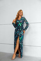 Retro Sequins Blue Sequins Formal Prom Evening Dress EN5615