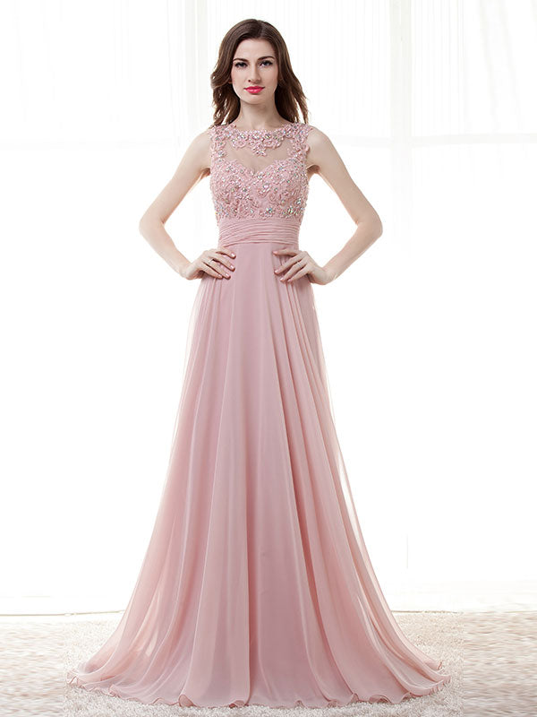 Blush Pink Lace Formal Prom Evening Dress