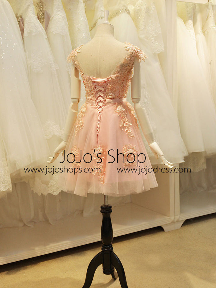 Blush Pink Lace Sweet Sixteen Semi Formal Prom Dress