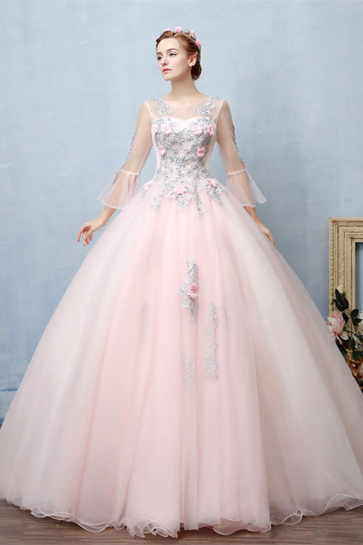 blush pink floral wedding dress 25 Trending Blush and Pink Wedding Dress Styles for 2024