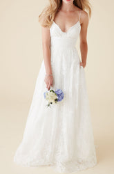 Boho Destination Lace Wedding Dress with Open Back