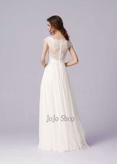 Elegant Lace Chiffon Wedding Dress with Cap Sleeves ON1001