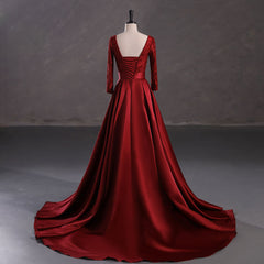 Burgundy Red Satin Lace Ball Gown Formal Prom Dress EN5407