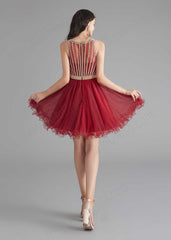 Chic Short Dark Red Tulle Evening Dress