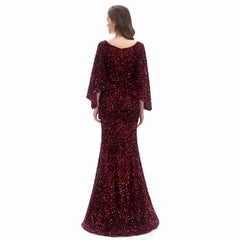 Burgundy Sparkly Maxi Formal Evening Gown EN4608