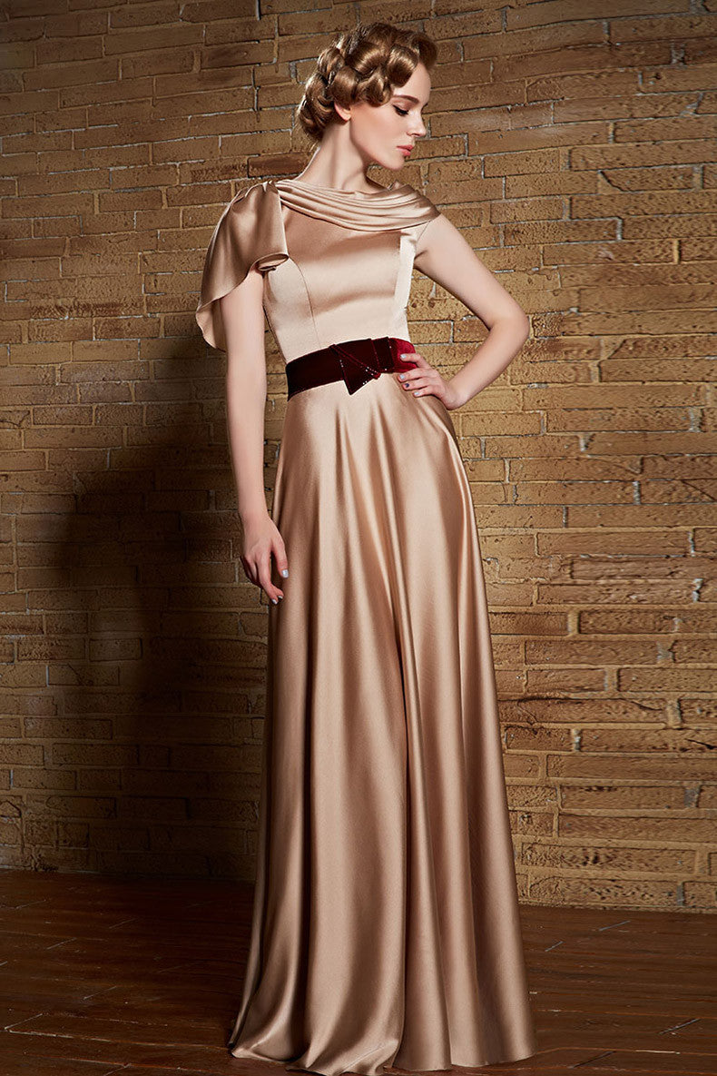 Grecian Gold Satin Long Military Ball Gown Evening Dress | CX830880 Custom Size / Champagne Grecian Gold Satin Long Military Ball Gown Evening Dress | CX830880 Custom Size / Champagne