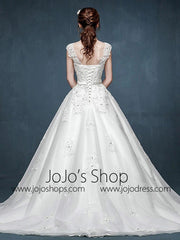 Cap Sleeves Lace A-line Dress with Illusion Neckline