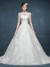 Cap Sleeves Lace A-line Dress with Illusion Neckline