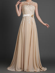Grecian Full Length Evening Dress with Illusion Neckline