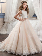 Girls Champagne Sleeveless Formal Ball Gown