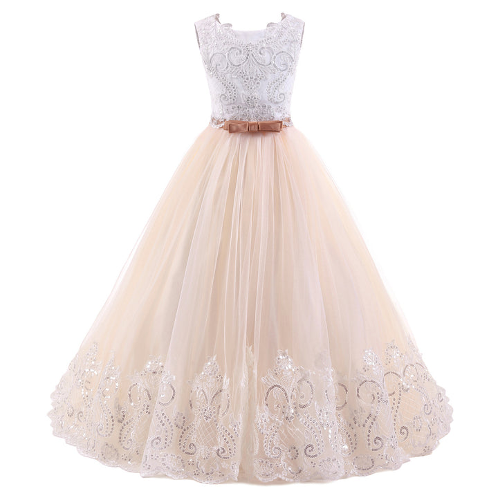 Girls Champagne Sleeveless Formal Ball Gown