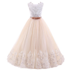 Girls Champagne Sleeveless Formal Ball Gown